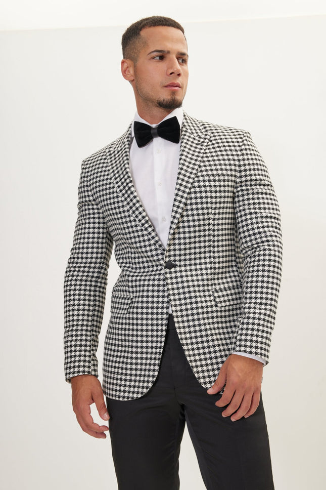 Men's Houndstooth Weaving Peak Lapel Jacket | Ron Tomson