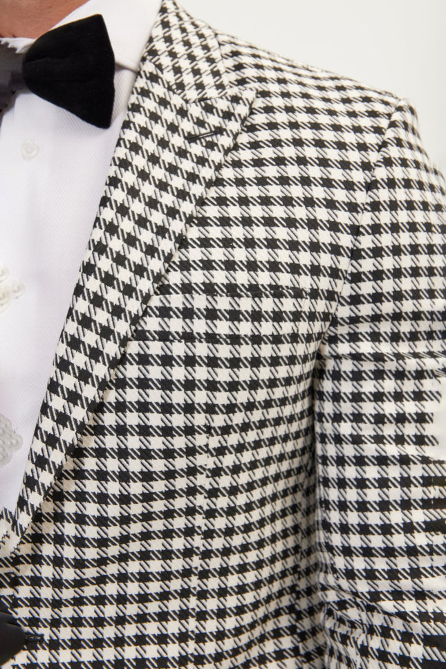 Men's Houndstooth Weaving Peak Lapel Jacket | Ron Tomson