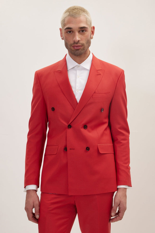 Men's Italian Super 120s Merino Wool Double-Breasted Suit - Blood Orange | Ron Tomson