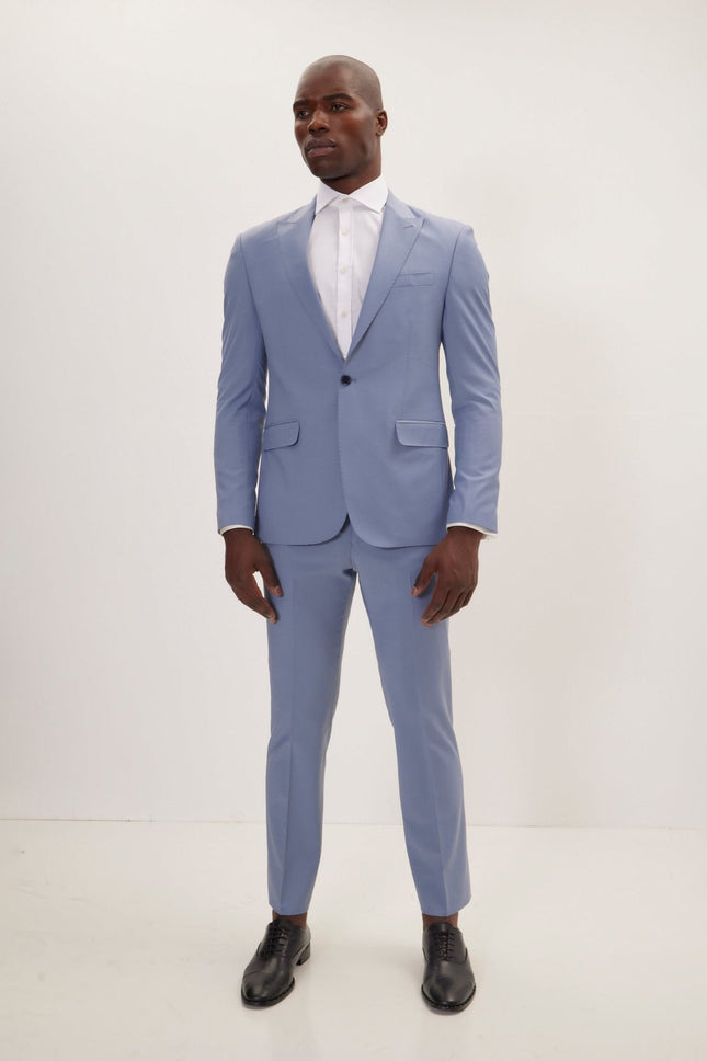 Men's Italian Super 120s Merino Wool Single-Breasted Suit - Monument Grey Ish Blue | Ron Tomson
