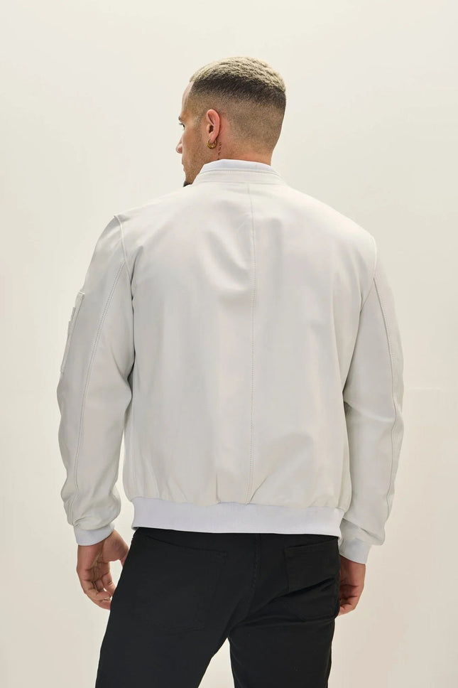 Men's Nappa Lambskin Bomber Jacket - White | Ron Tomson