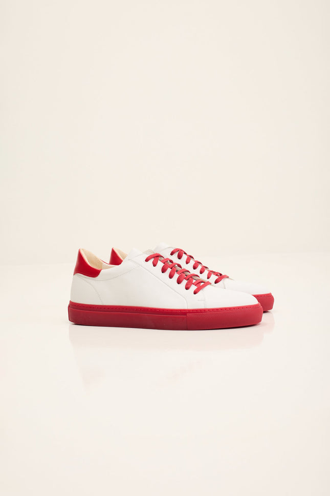 Men's Margom Sole Leather Court Sneaker - White Red | Ron Tomson