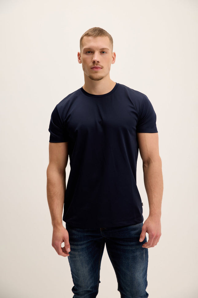 Men's Lustrous Crew-Neck Top - Navy | Ron Tomson