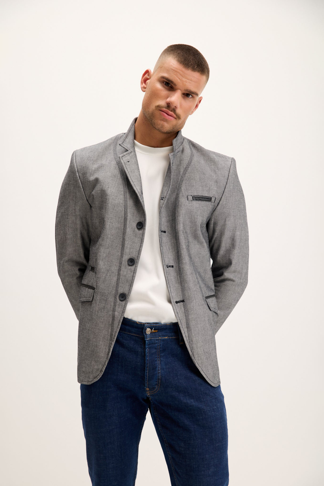 Men's Symmetric Button Blazer - Grey | Ron Tomson